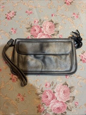 LOFT Black Leather Wristlet Clutch